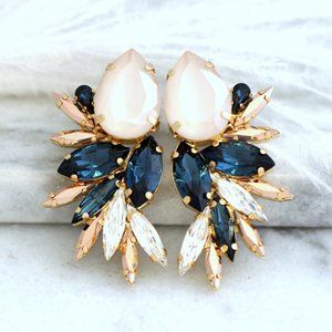 Navy Blue Earrings, Ivory Blue Earrings
